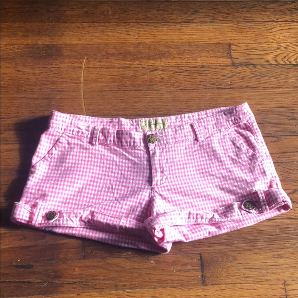 Pink and white checkered shorts